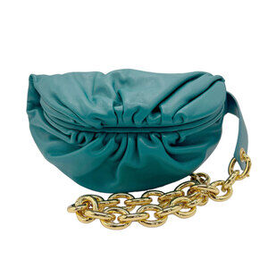 BOTTEGA Veneta The Chain Shoulder Bag Green Gold Leather